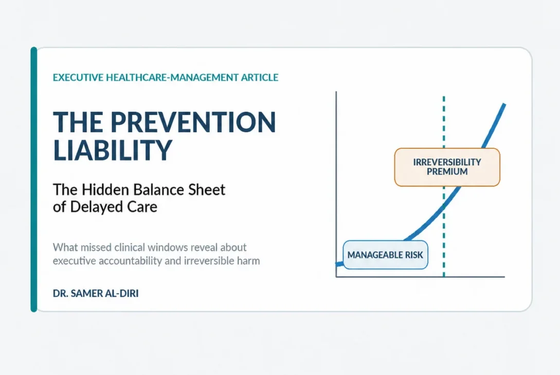 The Prevention Liability: The Hidden Balance Sheet of Delayed Care, an executive healthcare-management article by Dr. Samer Al-Diri.