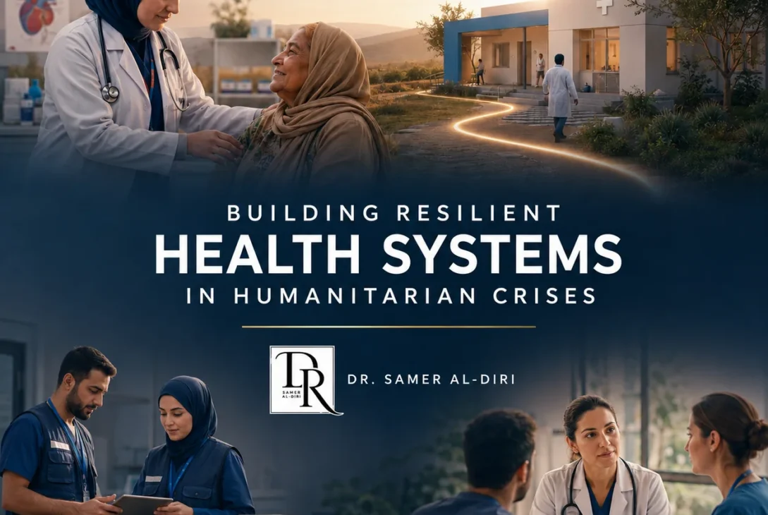 Building resilient health systems in humanitarian crises, showing coordinated frontline care and local healthcare delivery — Dr. Samer Al-Diri